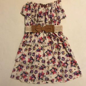 Rue21 Tan Floral Strapless Ruffle Dress